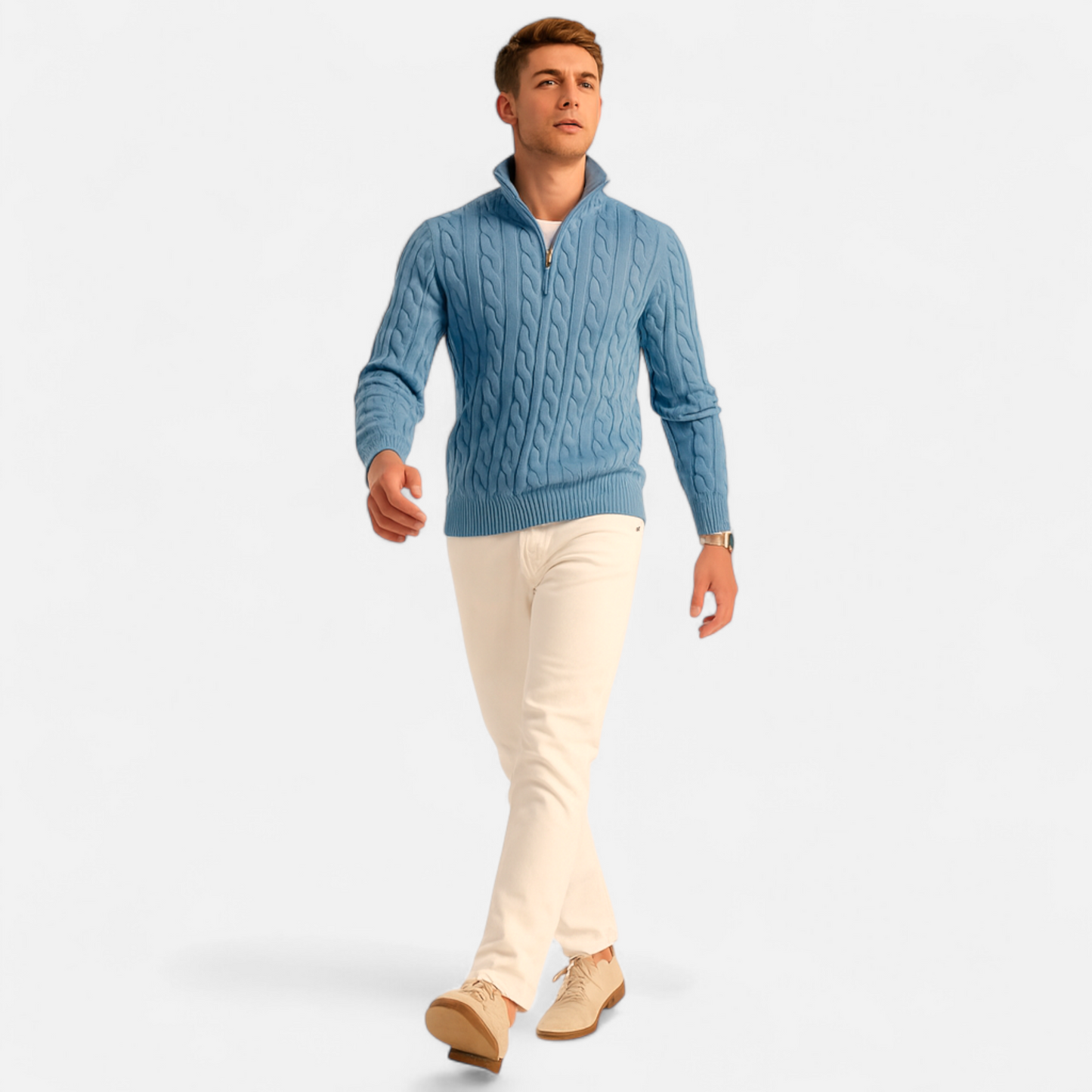 Echwear Men’s Thick-Knit Turtleneck Zip Sweater