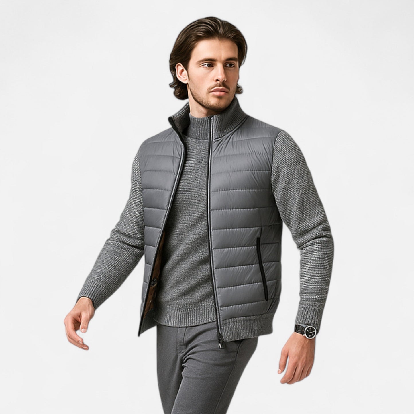 Echwear Men’s Fleece Stand-Collar Patchwork Jacket