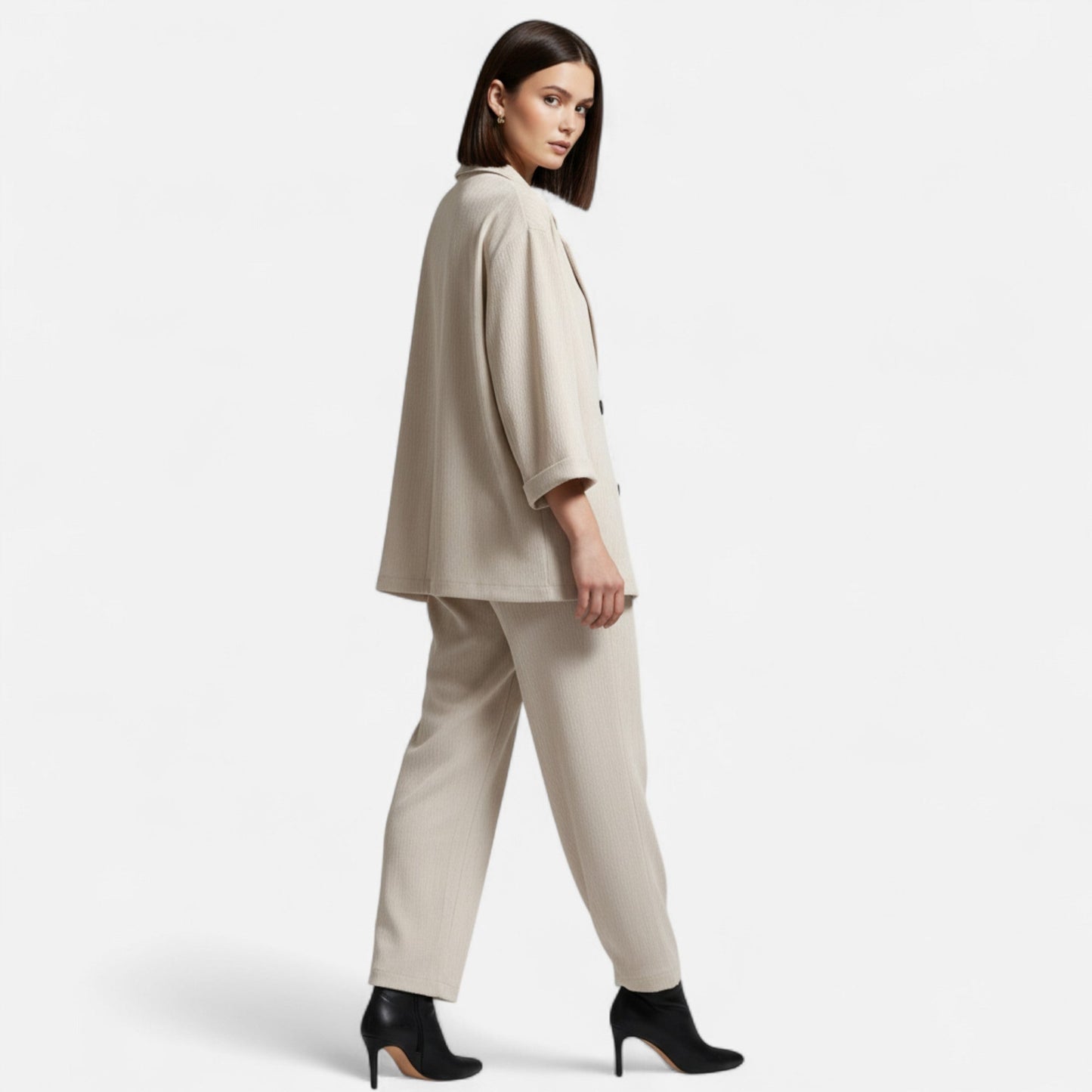 Echwear Women’s Wrinkled Suit Jacket & Pants Set – Sculpted Autumn Elegance