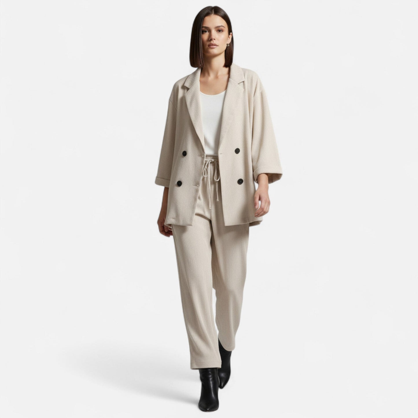 Echwear Women’s Wrinkled Suit Jacket & Pants Set – Sculpted Autumn Elegance