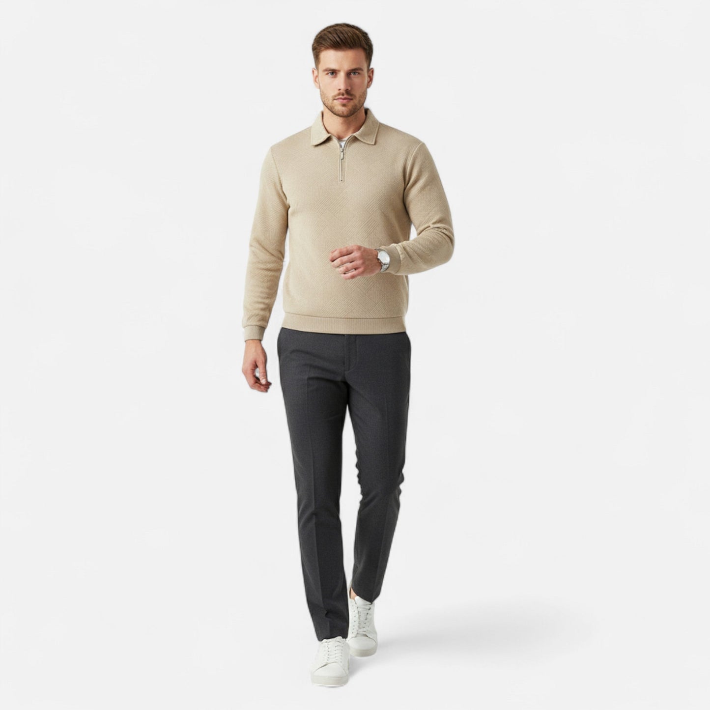 Echwear Men’s Long-Sleeved Polo Shirt | Zipper Lapel
