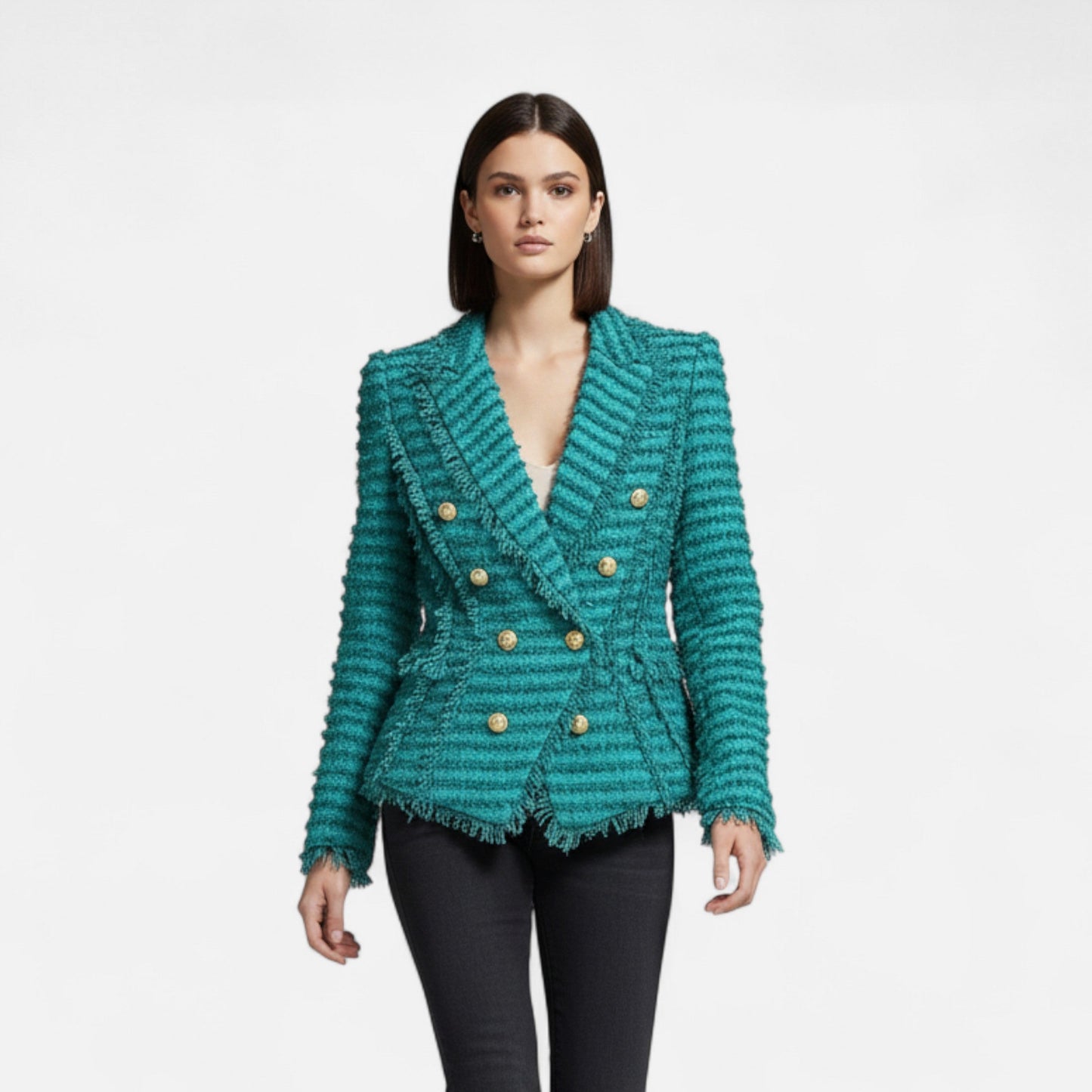 Echwear Women’s Tweed Blazer – Slim Fit with Tassel Fringe