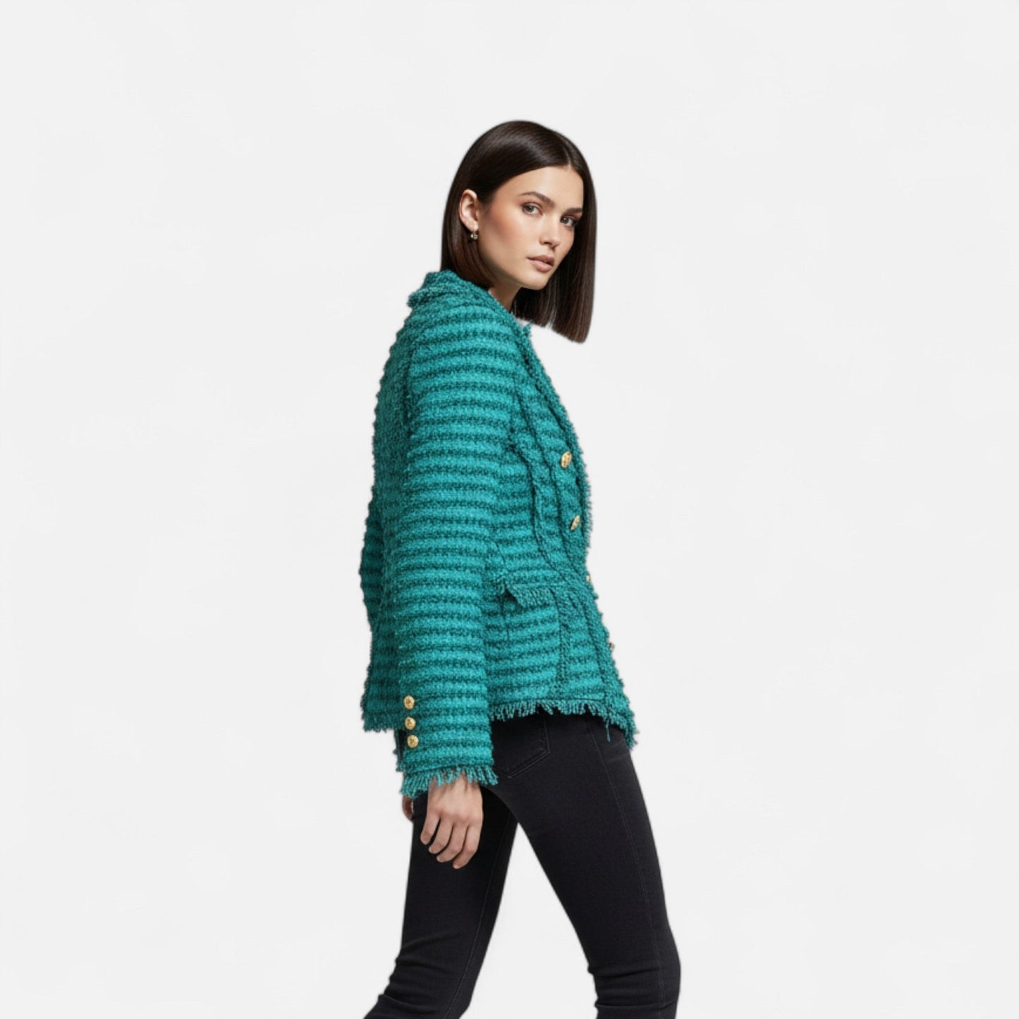 Echwear Women’s Tweed Blazer – Slim Fit with Tassel Fringe