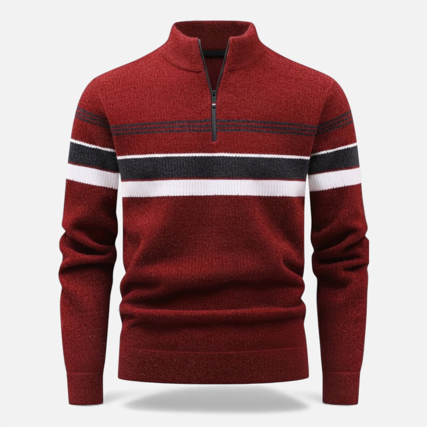 Echwear Men’s Thick Half-Zip Striped Knit Sweater