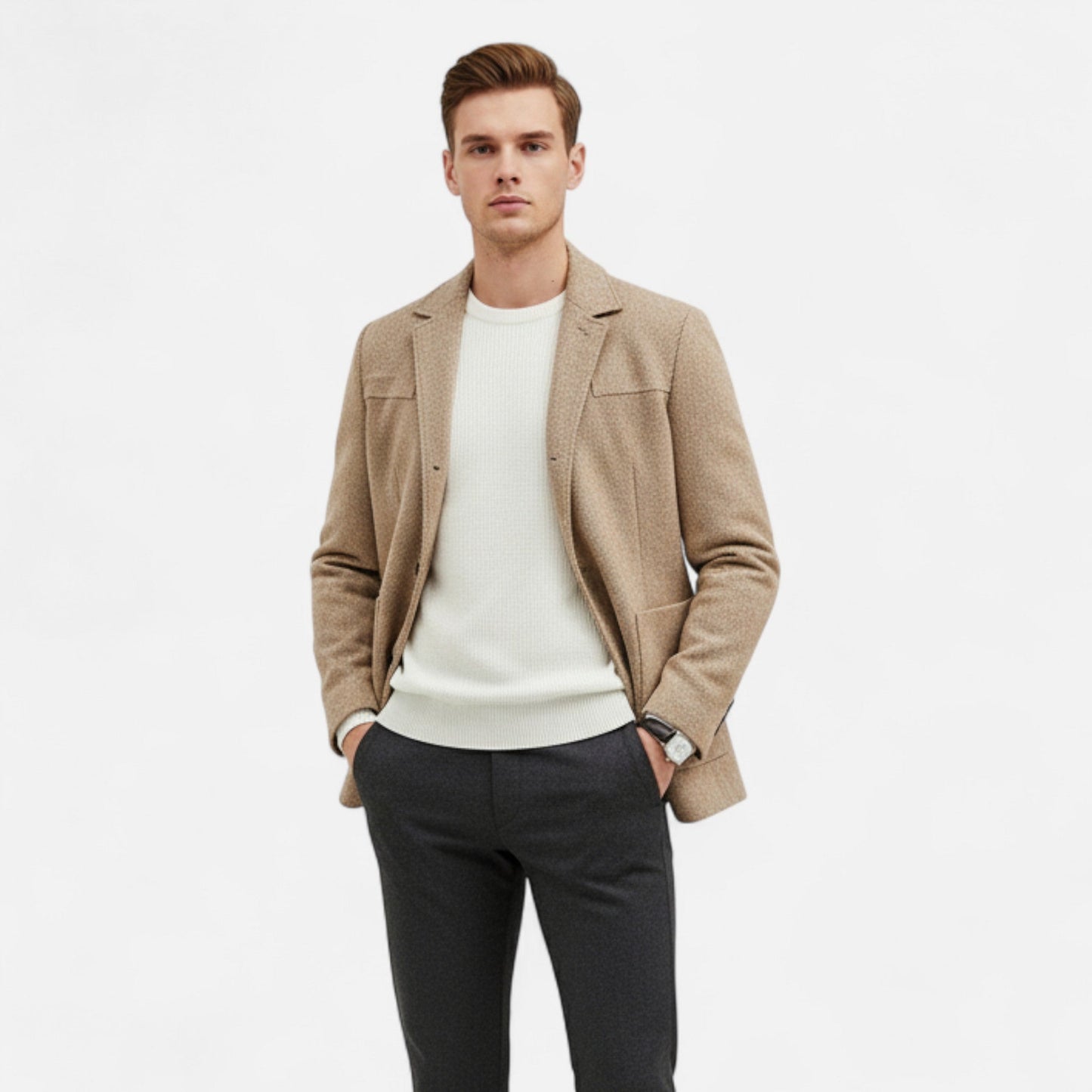 Echwear Men’s Wool Blend Jacket – Business Lapel Elegance