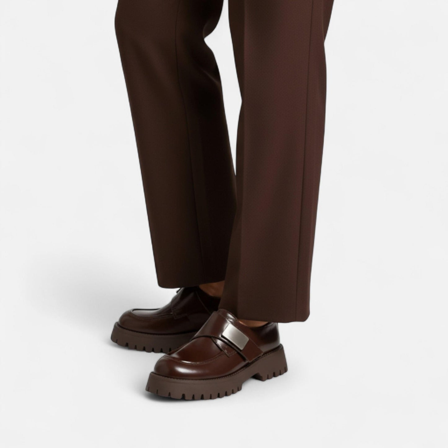 Echwear Women’s Leather Derby Shoes – Round Toe Buckle Flats