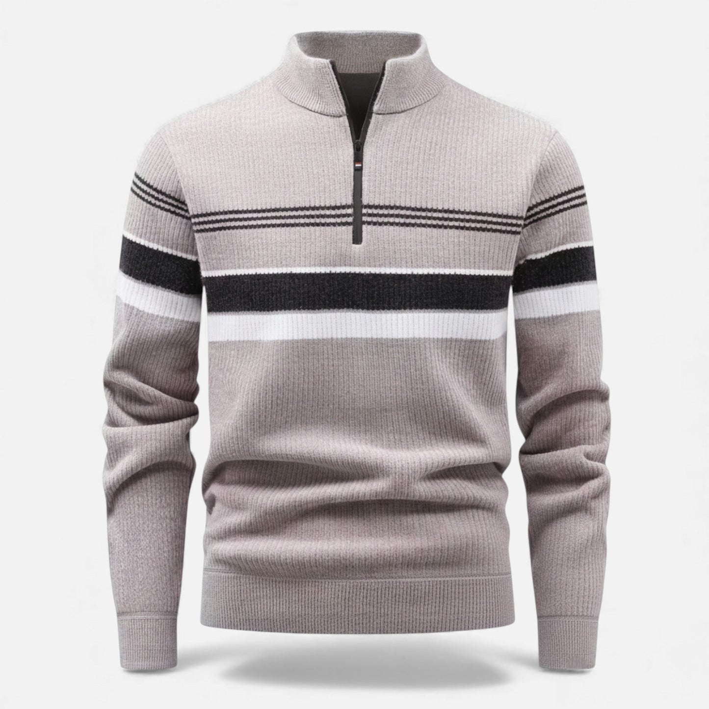 Echwear Men’s Thick Half-Zip Striped Knit Sweater