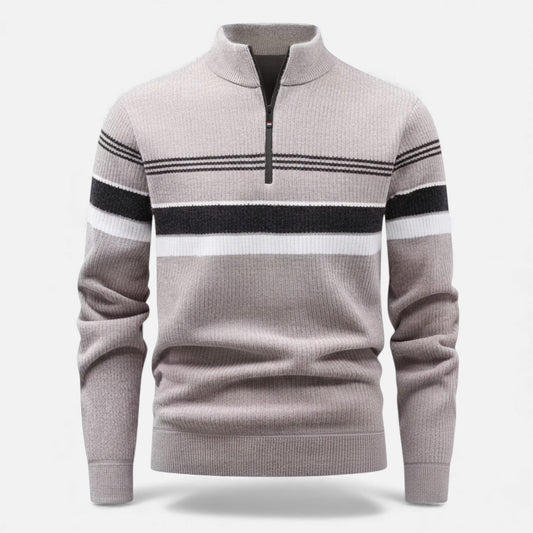 Echwear Men’s Thick Half-Zip Striped Knit Sweater