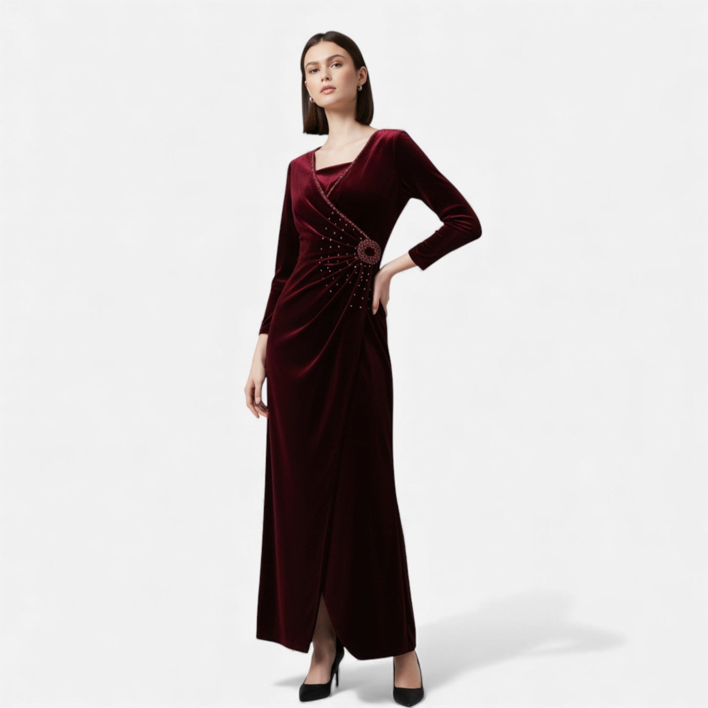 Echwear Women’s Velvet Draped Wrap Dress
