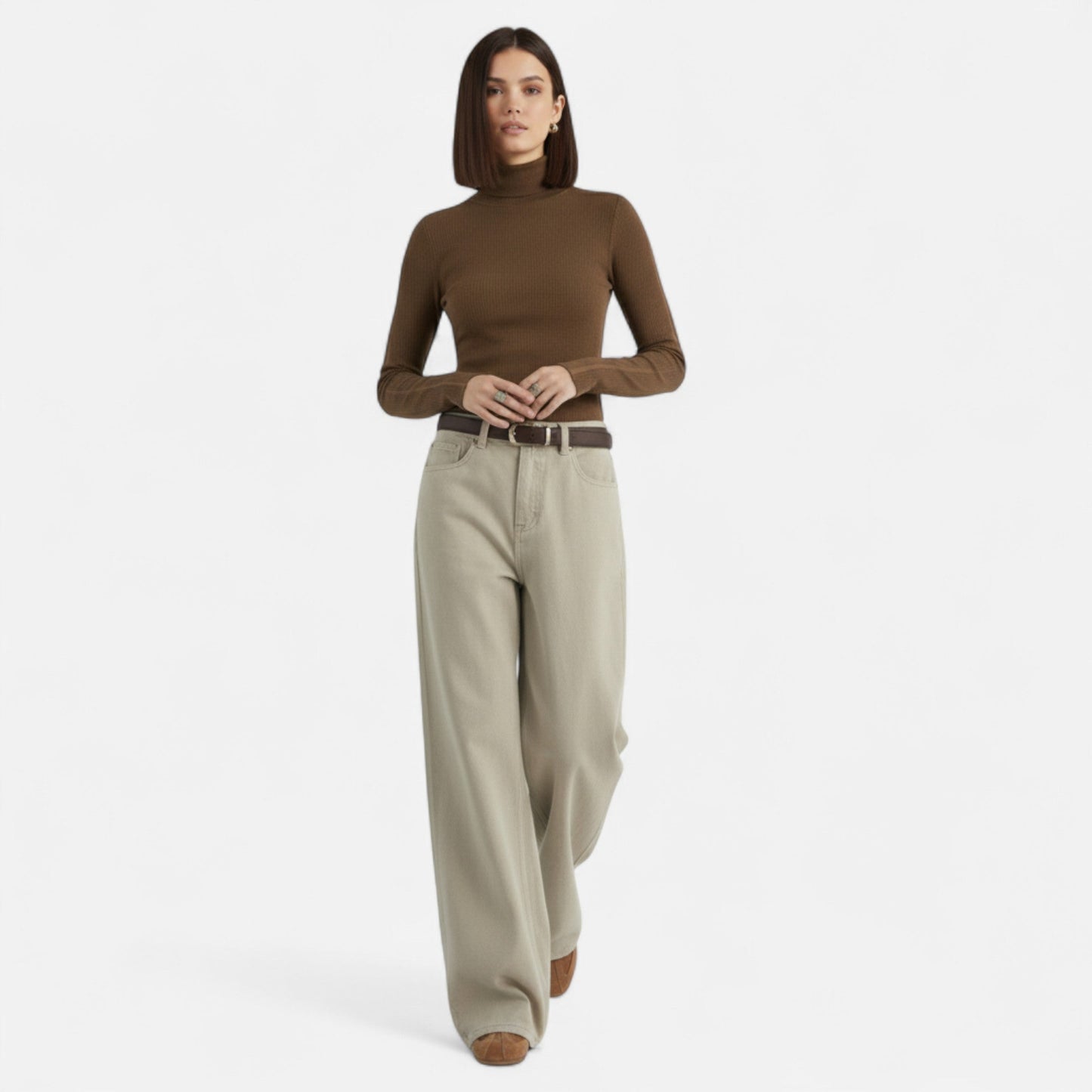Echwear Women’s High-Waist Cotton Trousers – Wide Leg Elegance