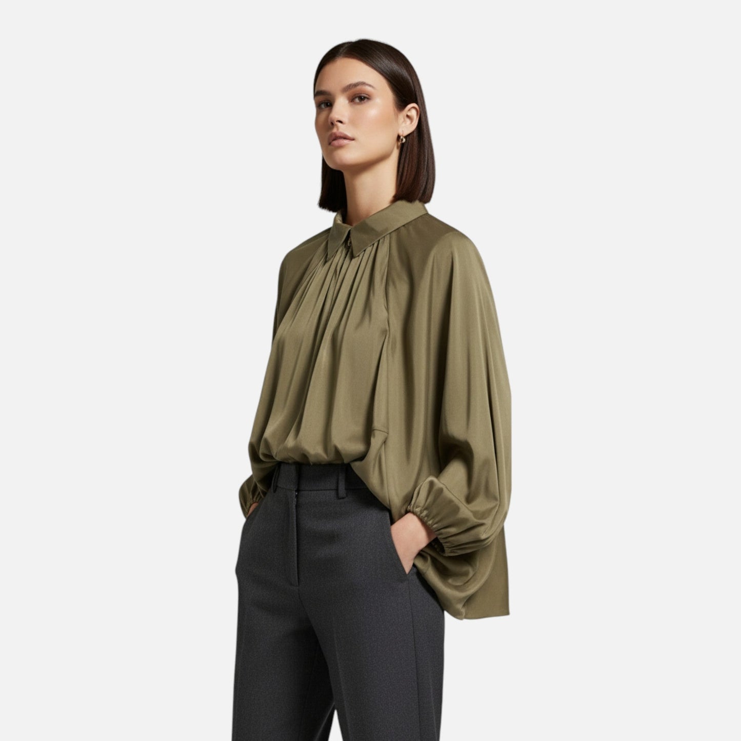 Echwear Women’s Pleated Lapel Blouse
