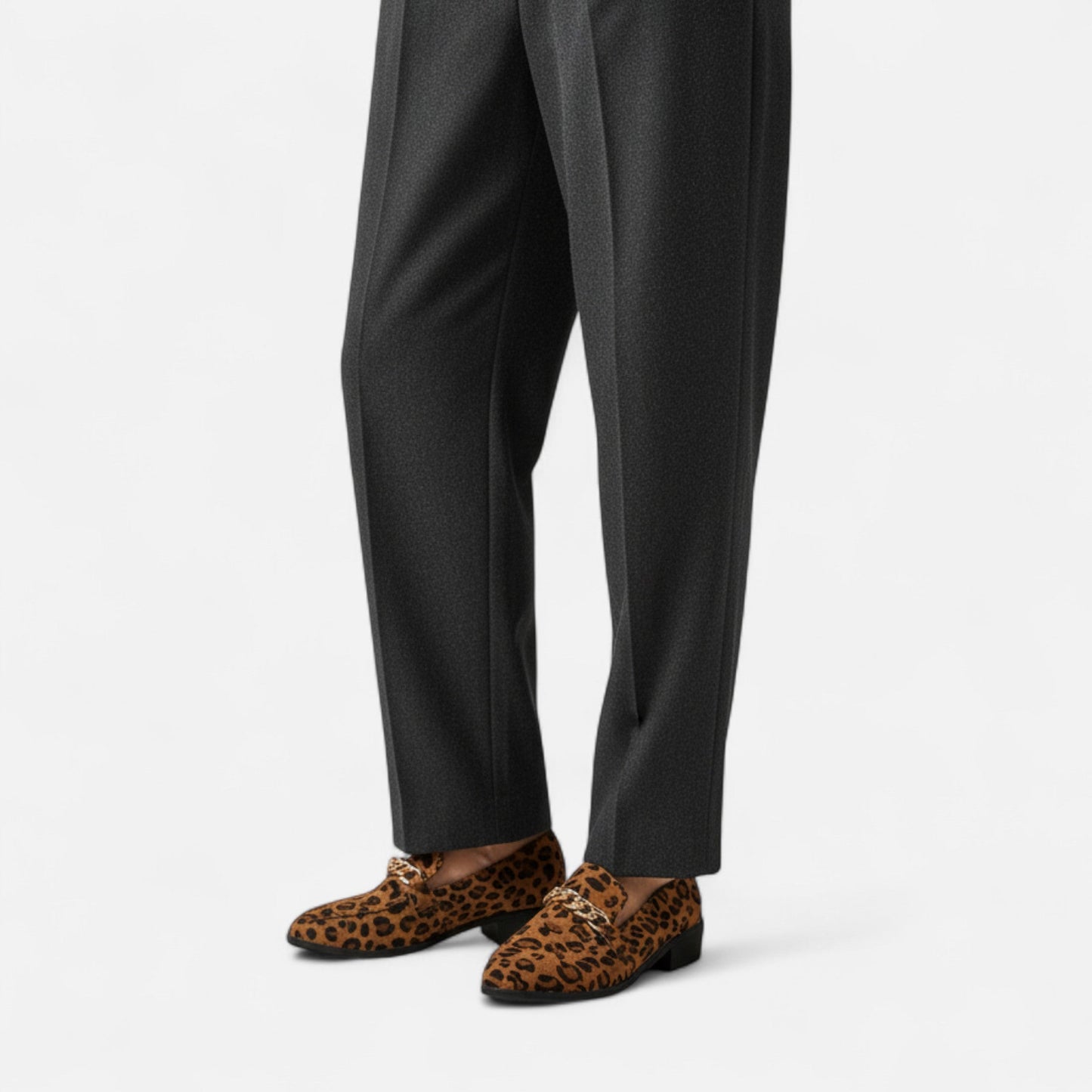 Echwear Women’s Suede Loafers – Leopard Print Mid-Heel