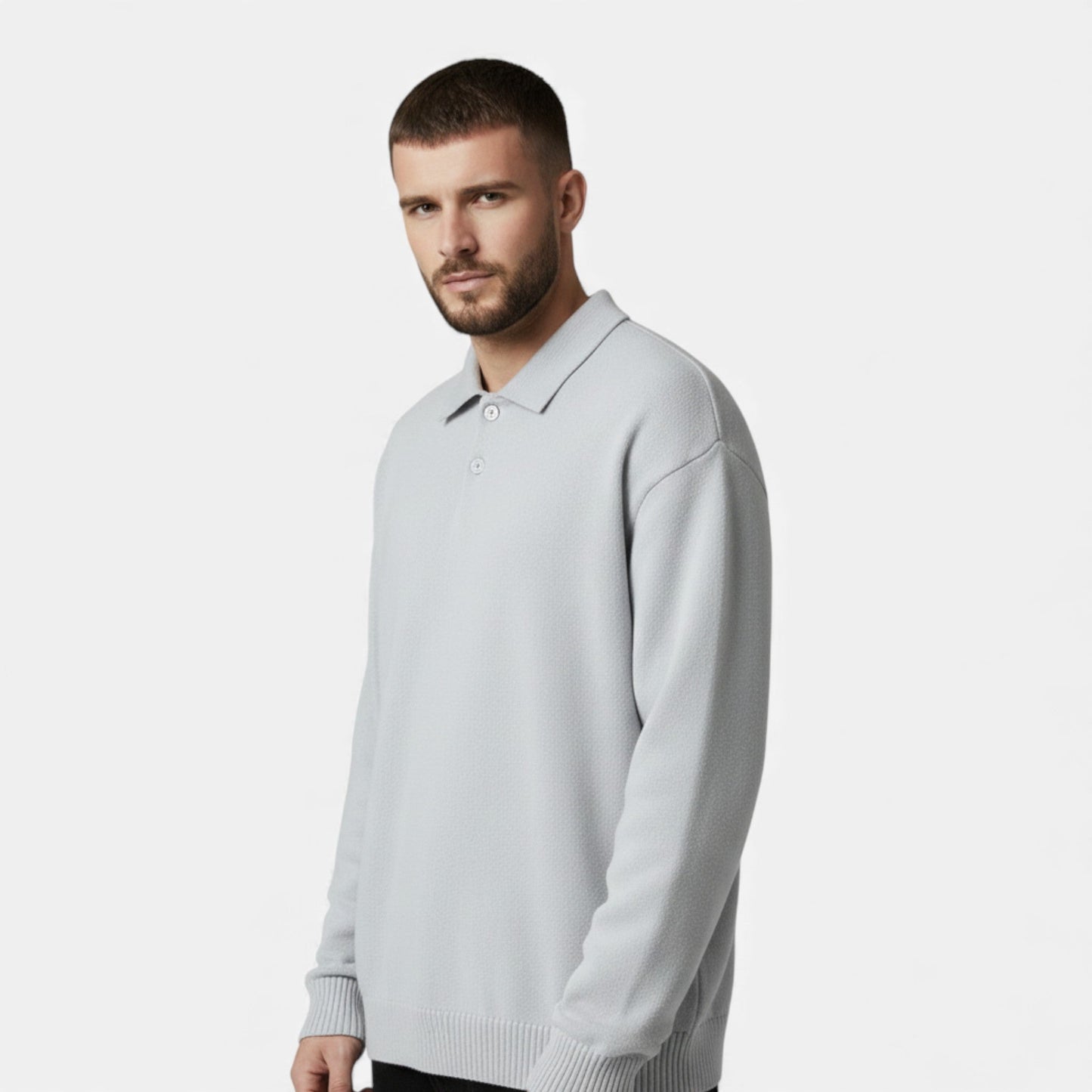 Echwear Men’s Loose-Fit Button-Up Polo Sweater