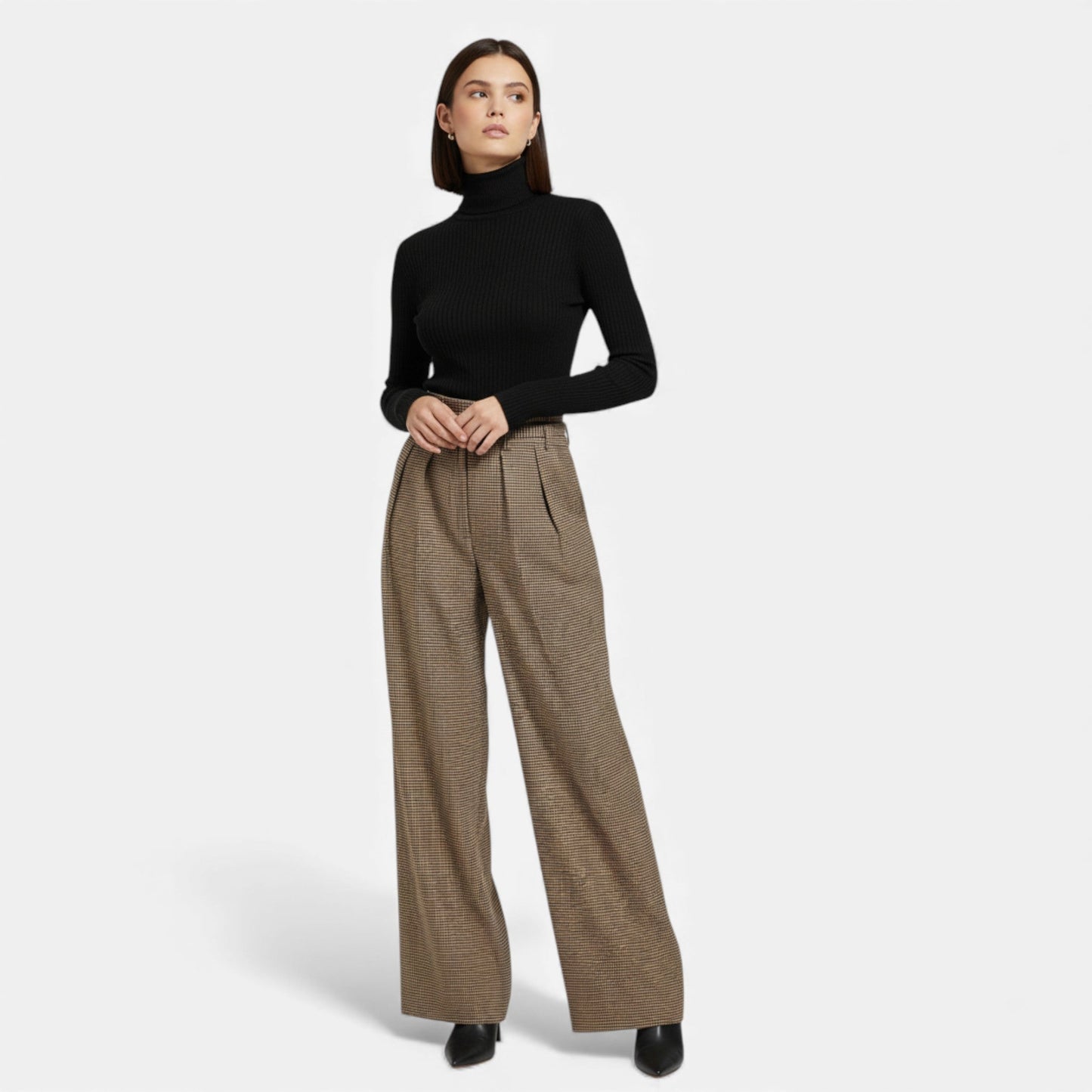 Echwear Women’s Plaid High-Waist Wide-Leg Trousers