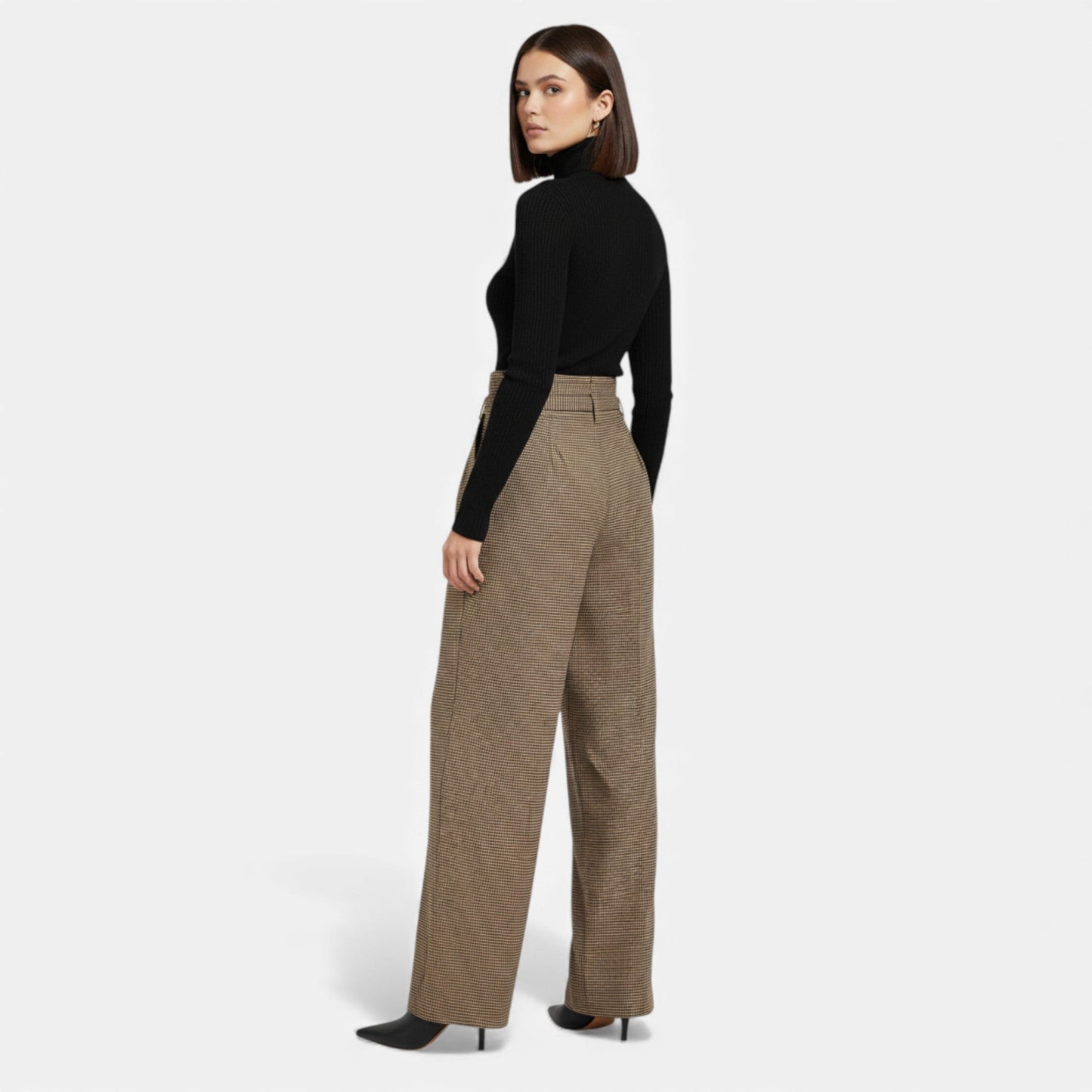Echwear Women’s Plaid High-Waist Wide-Leg Trousers