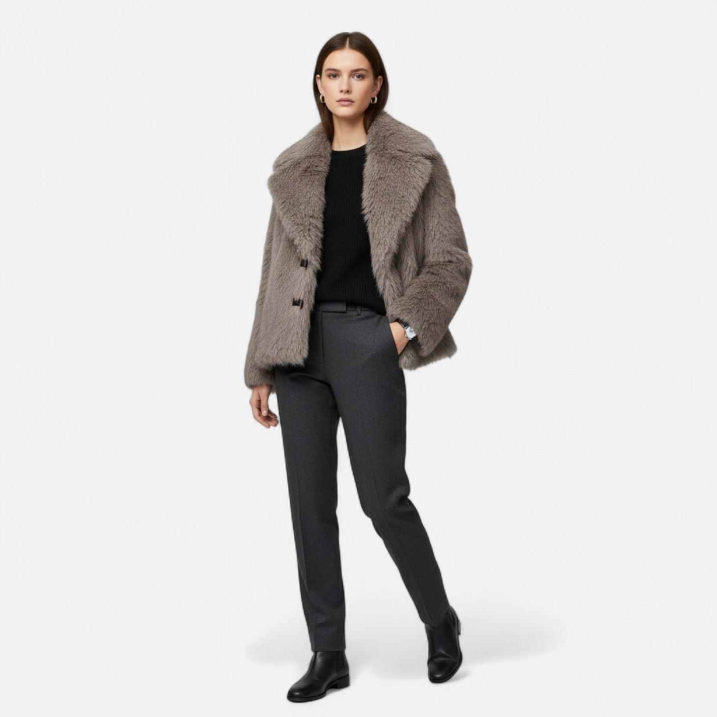 Echwear Women’s Faux Fur Coat – Winter Street Elegance