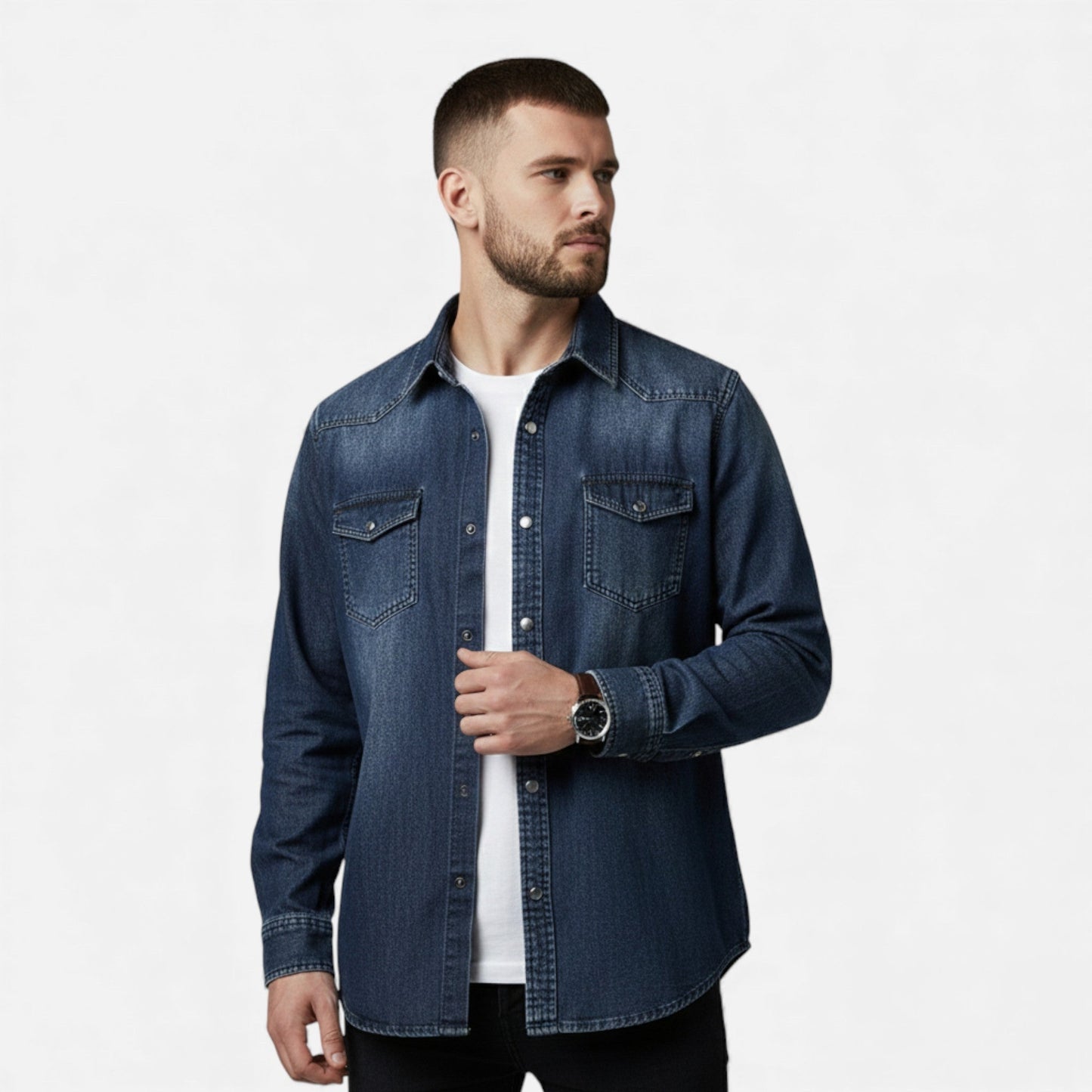Echwear Men’s Loose-Fit Denim Shirt for Autumn/Winter