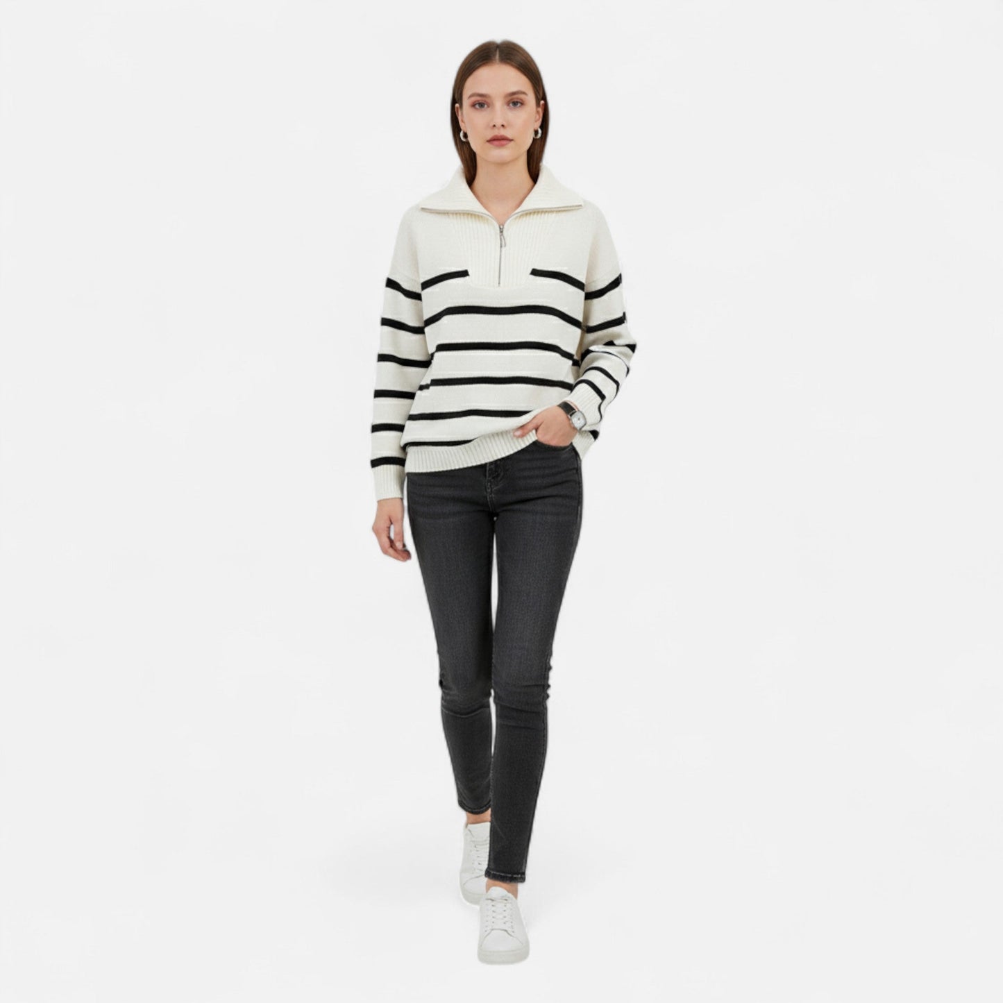 Echwear Women's Striped Polo Sweater – Refined Autumn Heritage