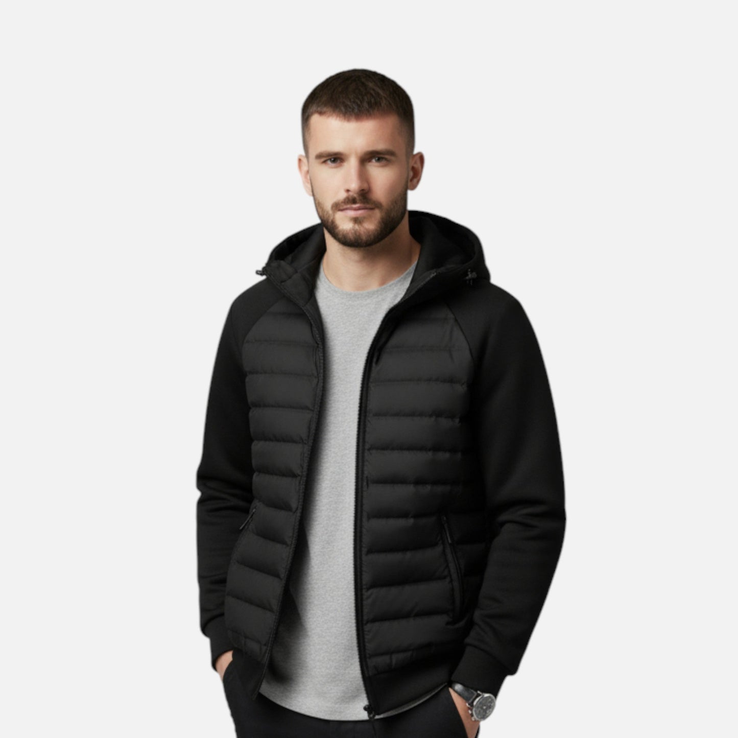 Echwear Men’s Hooded Down Jacket – Spliced Quilted Style