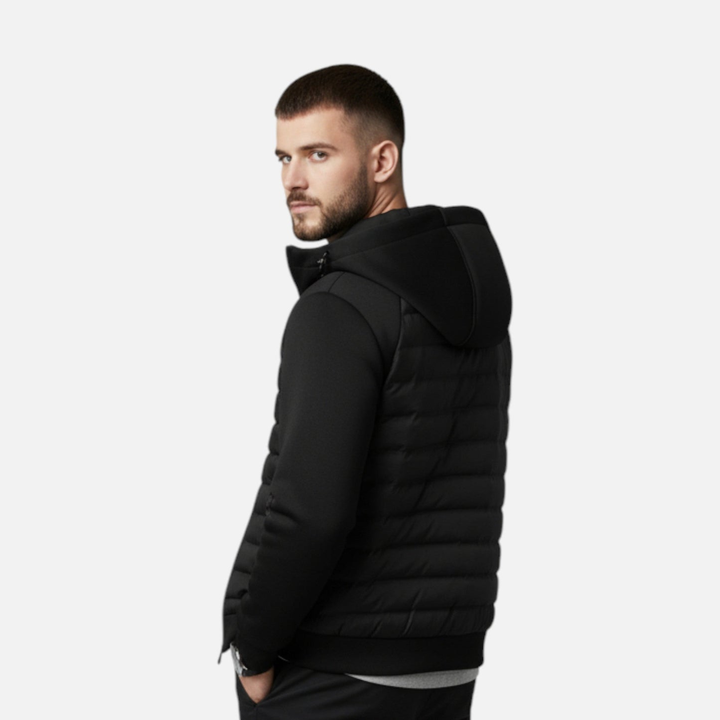 Echwear Men’s Hooded Down Jacket – Spliced Quilted Style