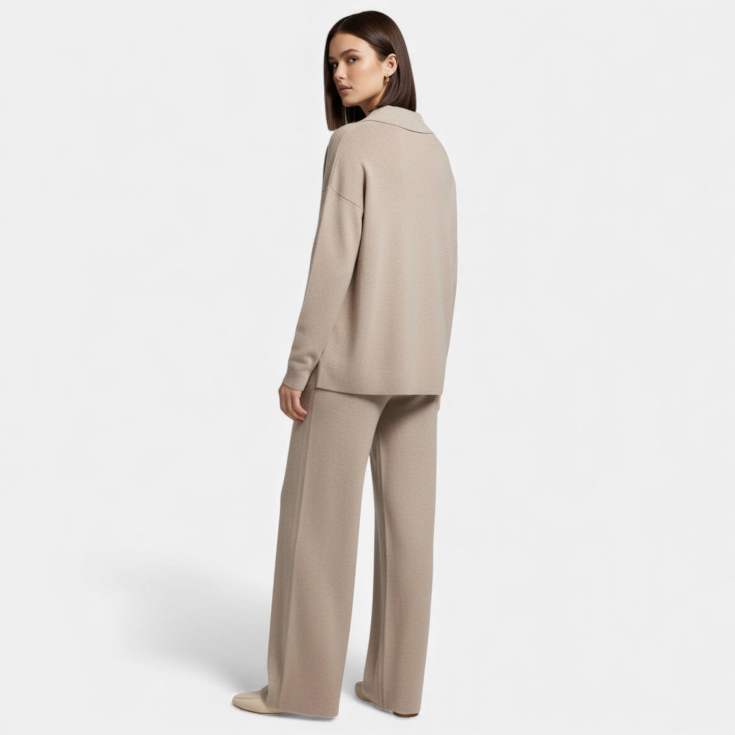 Echwear Women’s Cashmere-Feel Polo Lounge Set with Elegant Knit Detail