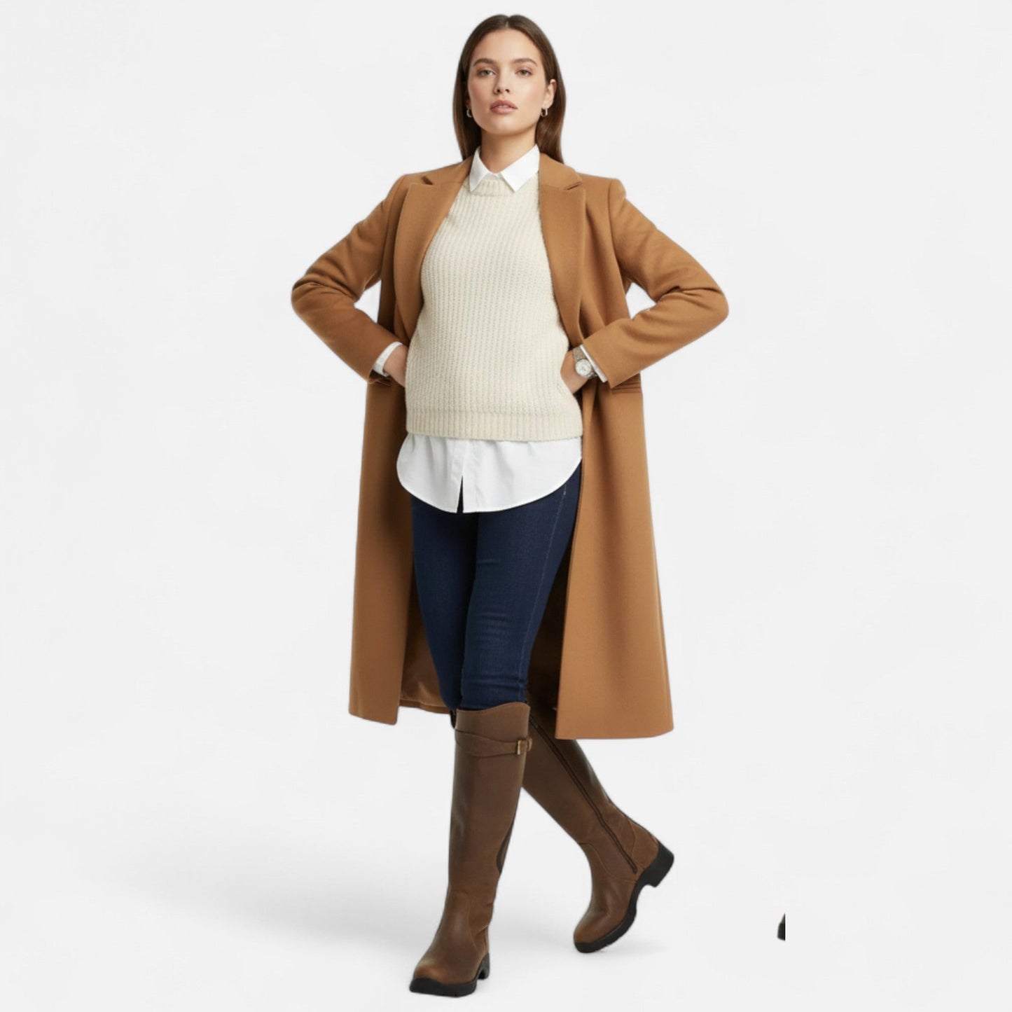 Echwear Women’s Knee-High PU Leather Heel Boots – “Angel Baby” Motif