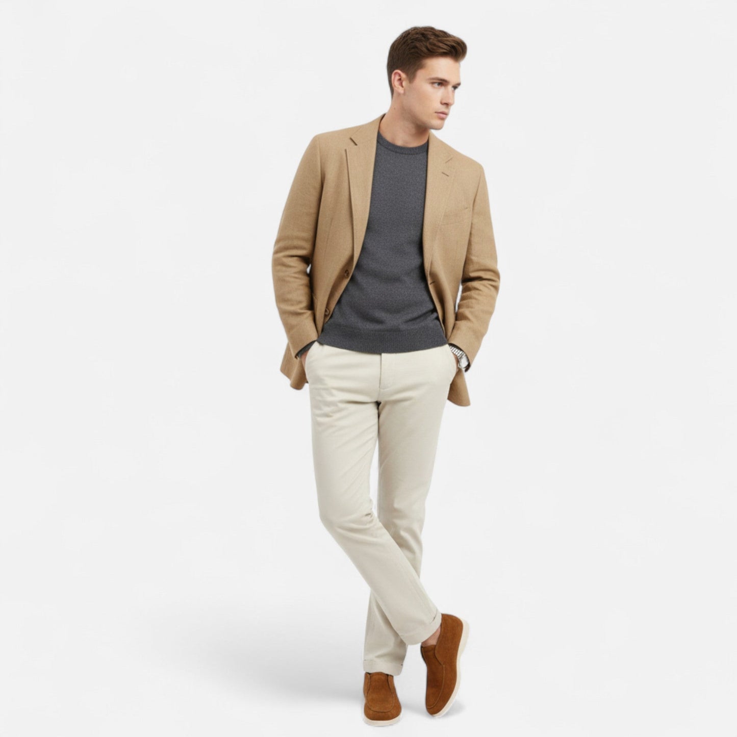 Echwear Men’s Suede Mule Loafers in Heritage Camel