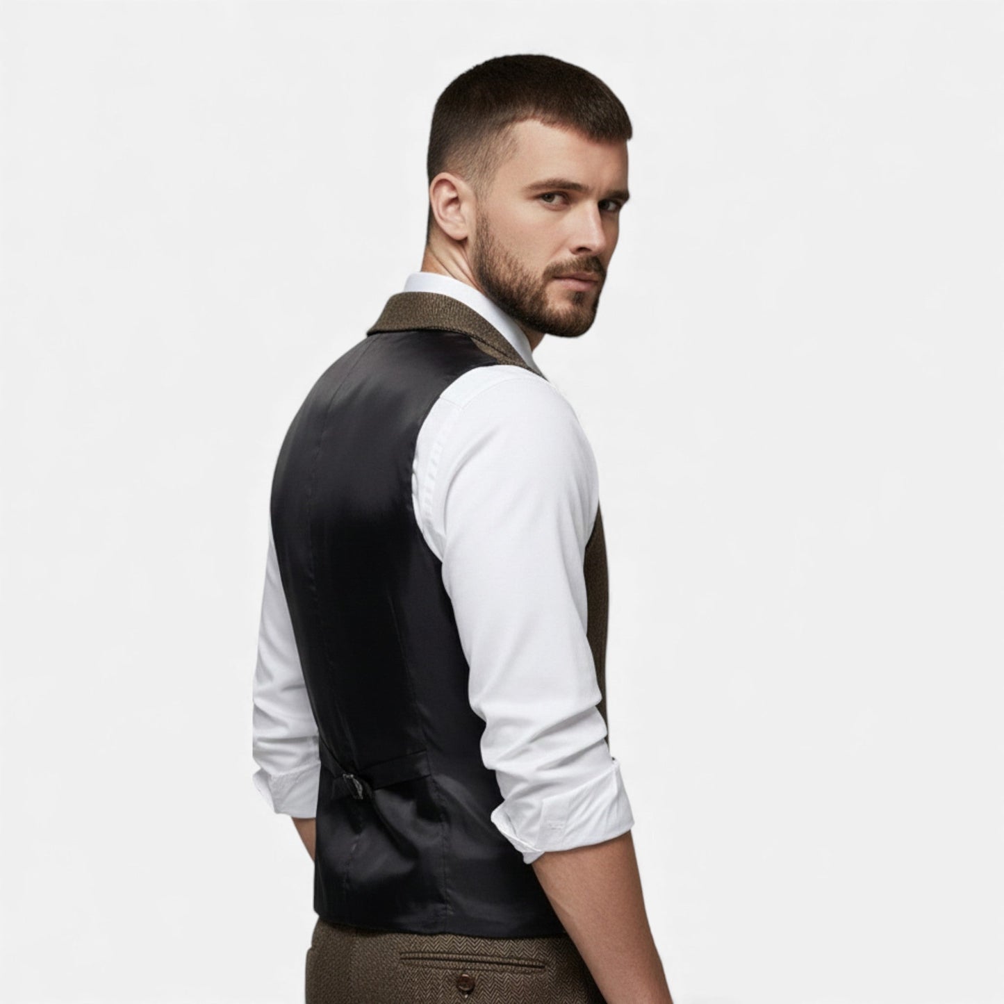 Echwear Men’s Vintage Tweed Suit Vest with Lapel Chain