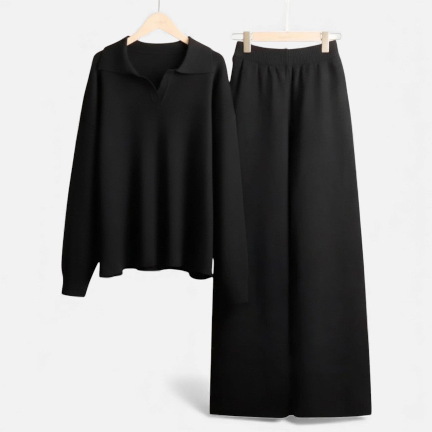 Echwear Women’s Cashmere-Feel Polo Lounge Set with Elegant Knit Detail