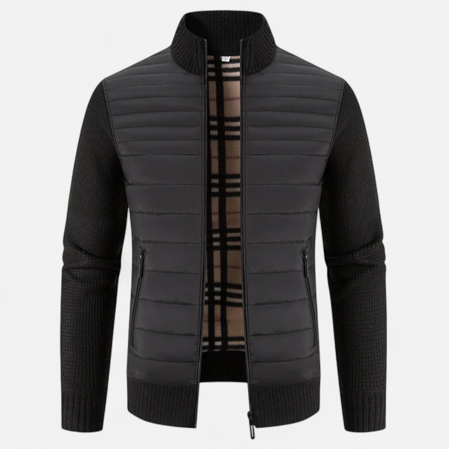 Echwear Men’s Fleece Stand-Collar Patchwork Jacket