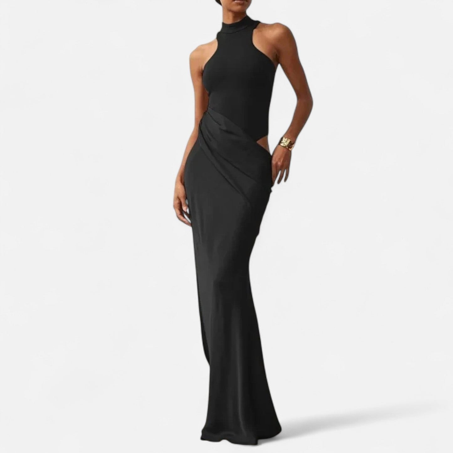 Echwear Women’s Satin Hollow-Out Maxi Dress – Silken Flow, Sculpted Allure
