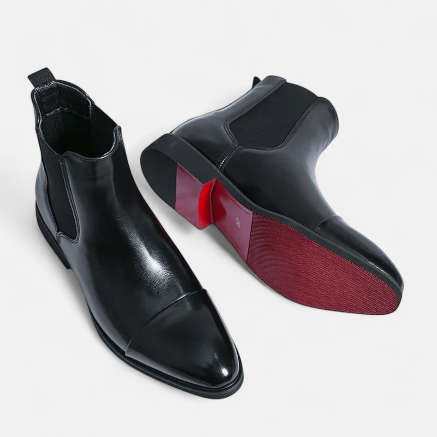 Echwear Men’s Chelsea Boots in Polished Noir with Red Sole