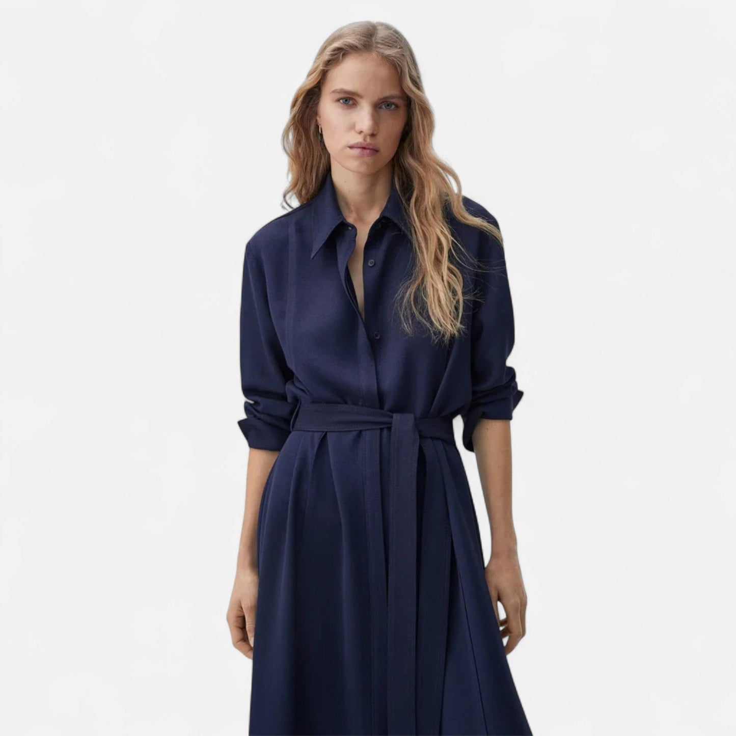 Echwear Women’s Slim-Fit Cotton-Blend Midi Shirt-Dress with Belt
