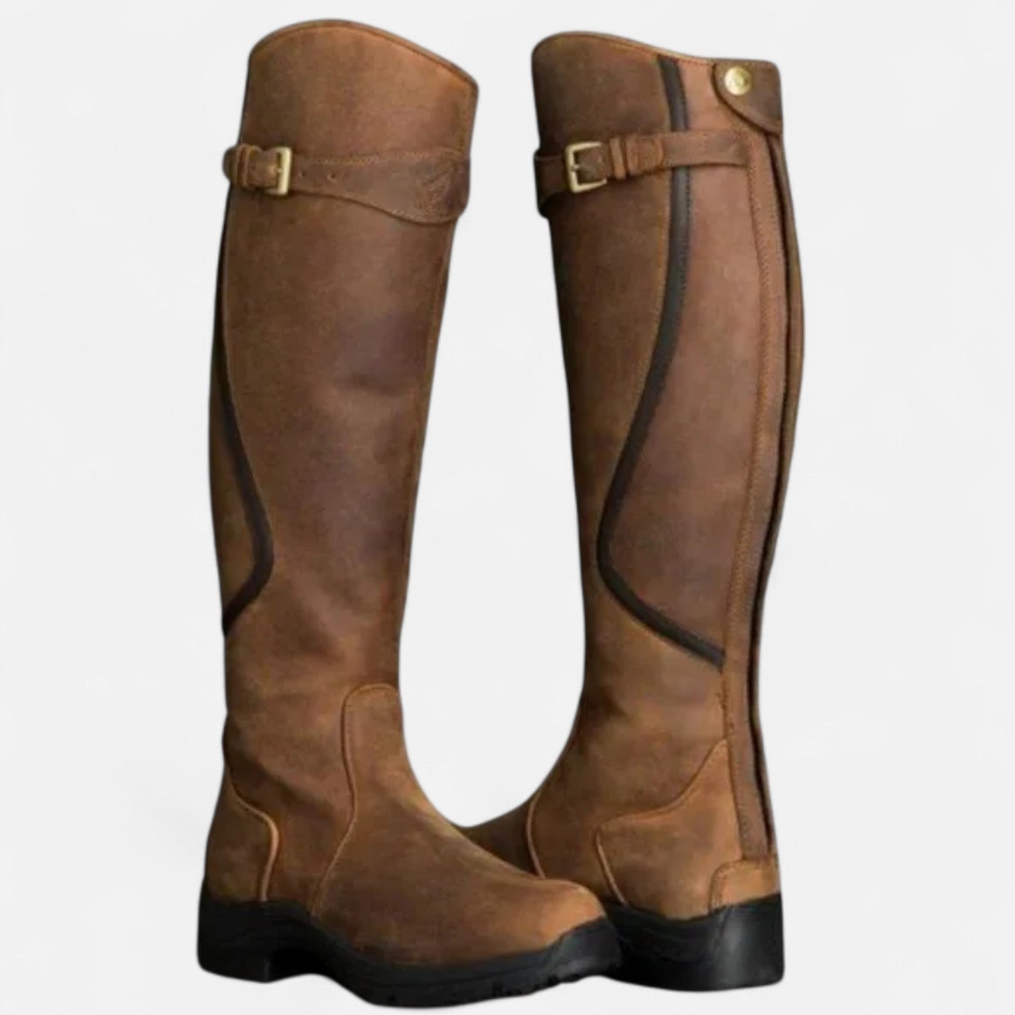 Echwear Women’s Knee-High PU Leather Heel Boots – “Angel Baby” Motif