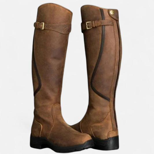 Echwear Women’s Knee-High PU Leather Heel Boots – “Angel Baby” Motif