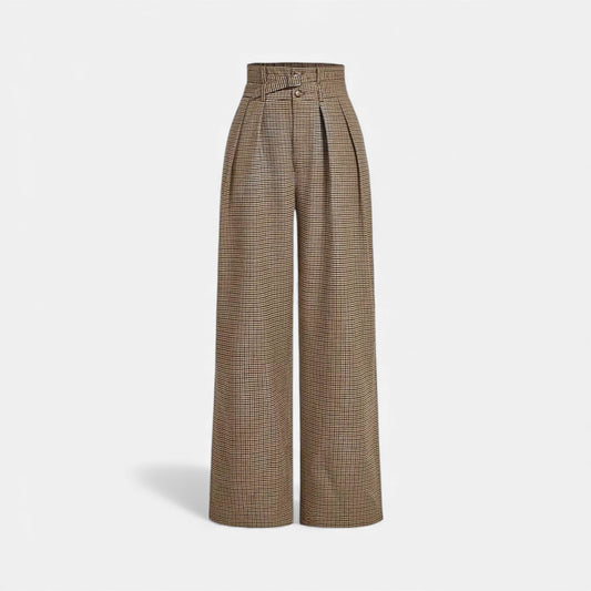 Echwear Women’s Plaid High-Waist Wide-Leg Trousers