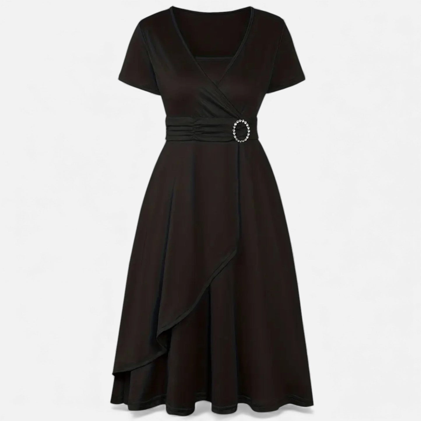 Echwear Women’s Rhinestone V-Neck Asymmetrical Evening Dress