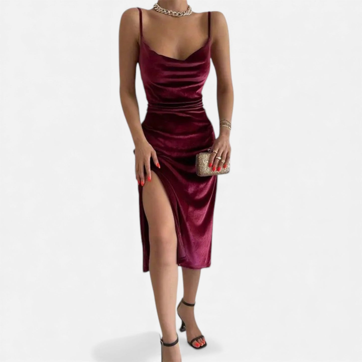 Echwear Women’s Ruched Spaghetti Strap Evening Dress