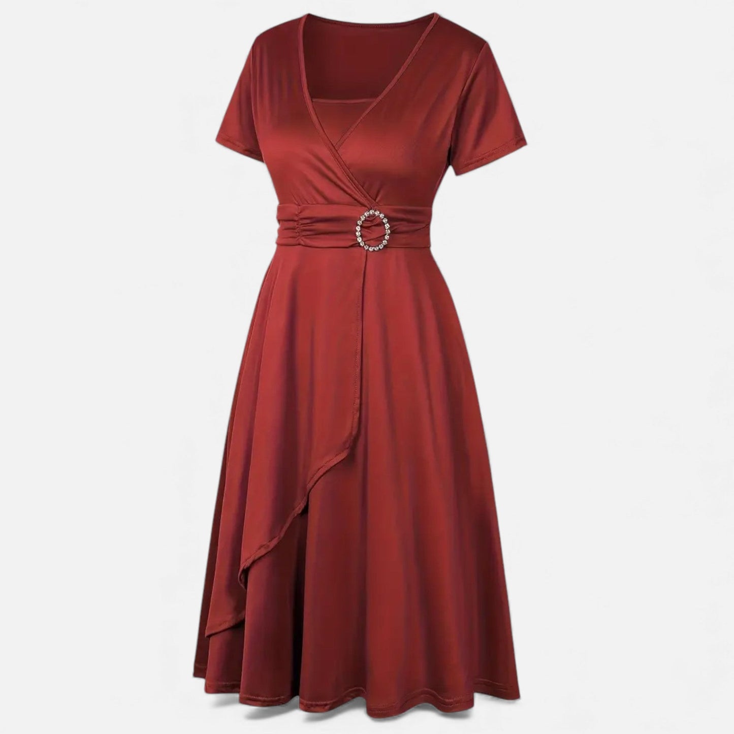 Echwear Women’s Rhinestone V-Neck Asymmetrical Evening Dress