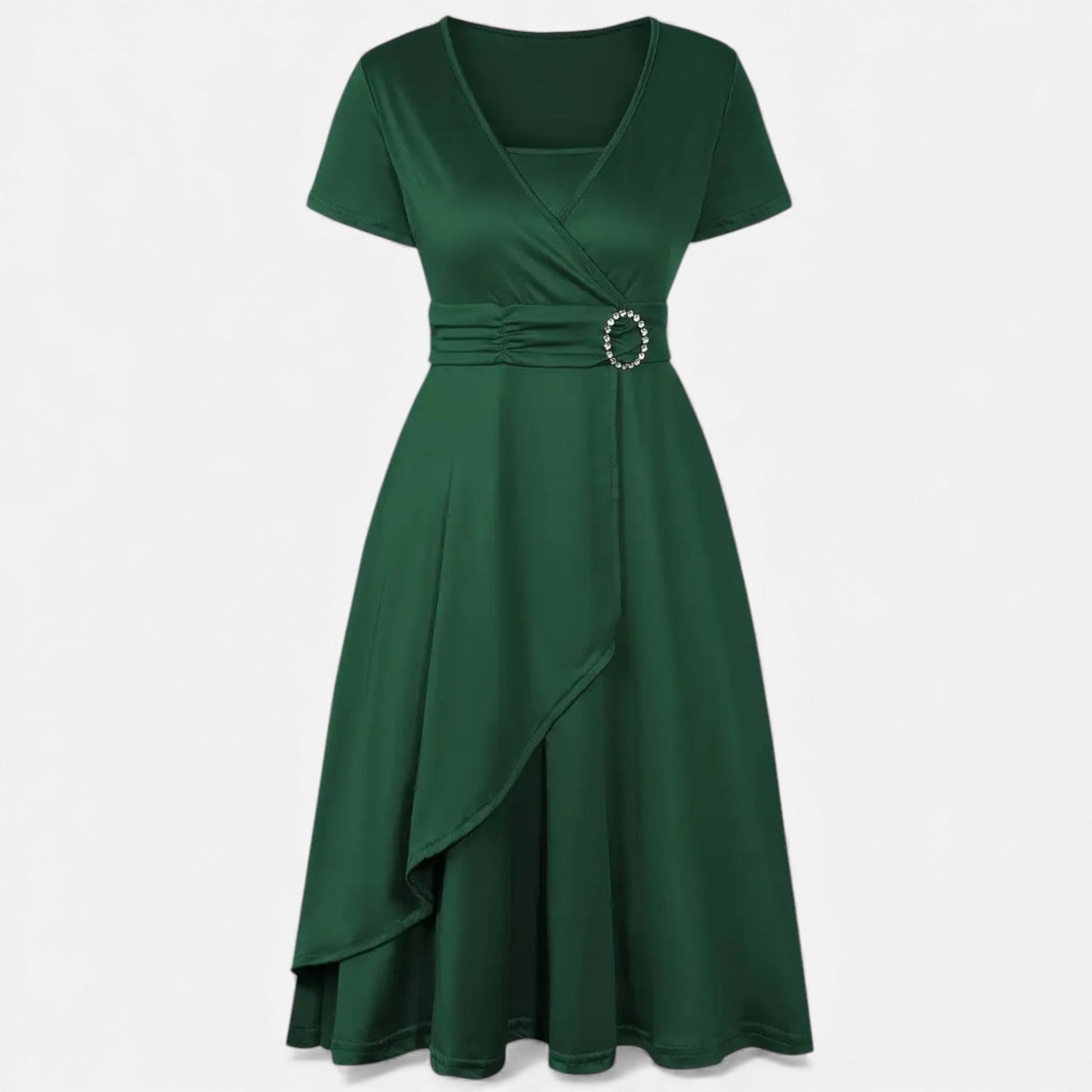 Echwear Women’s Rhinestone V-Neck Asymmetrical Evening Dress