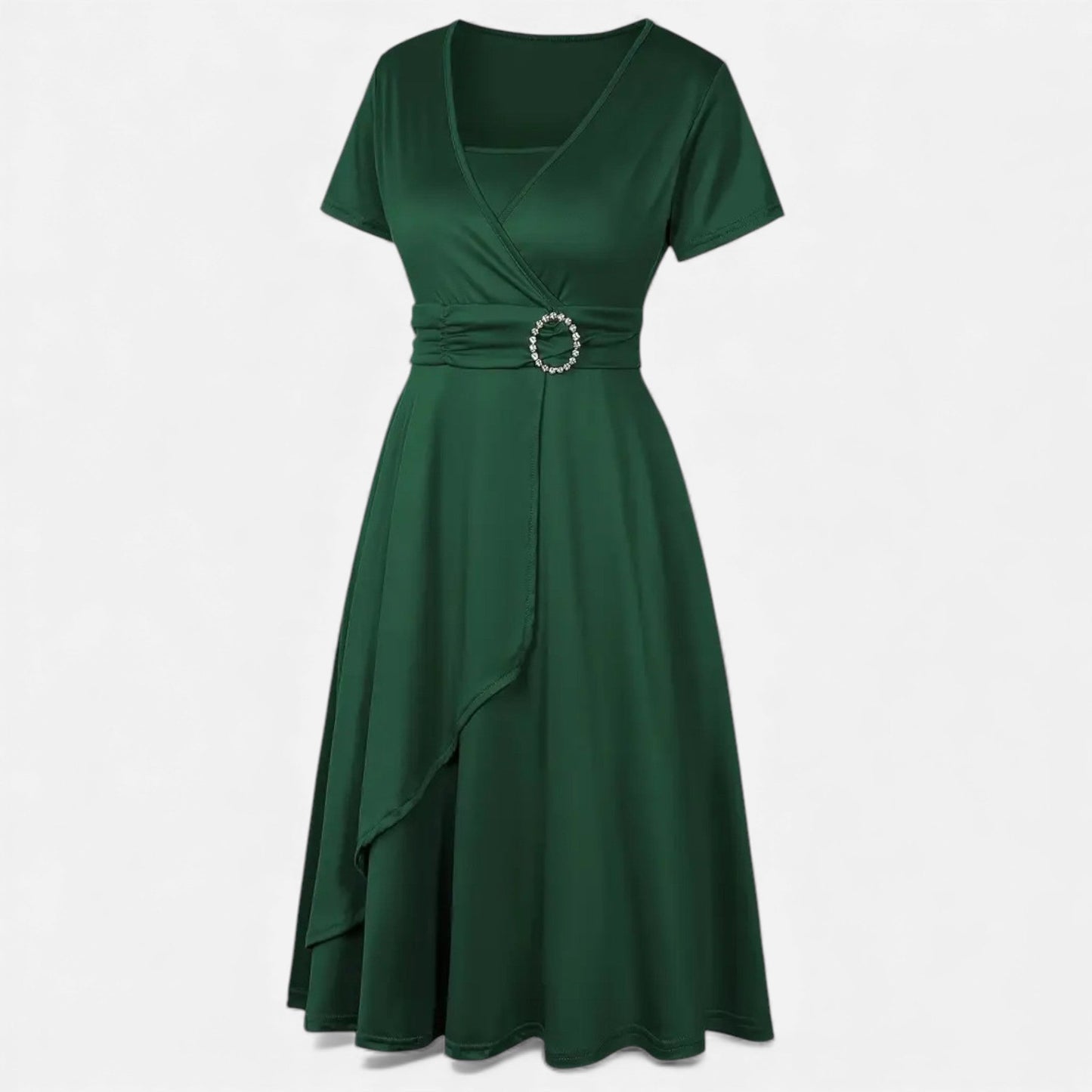 Echwear Women’s Rhinestone V-Neck Asymmetrical Evening Dress