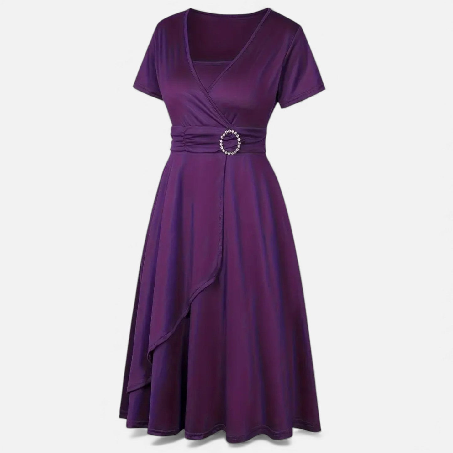 Echwear Women’s Rhinestone V-Neck Asymmetrical Evening Dress