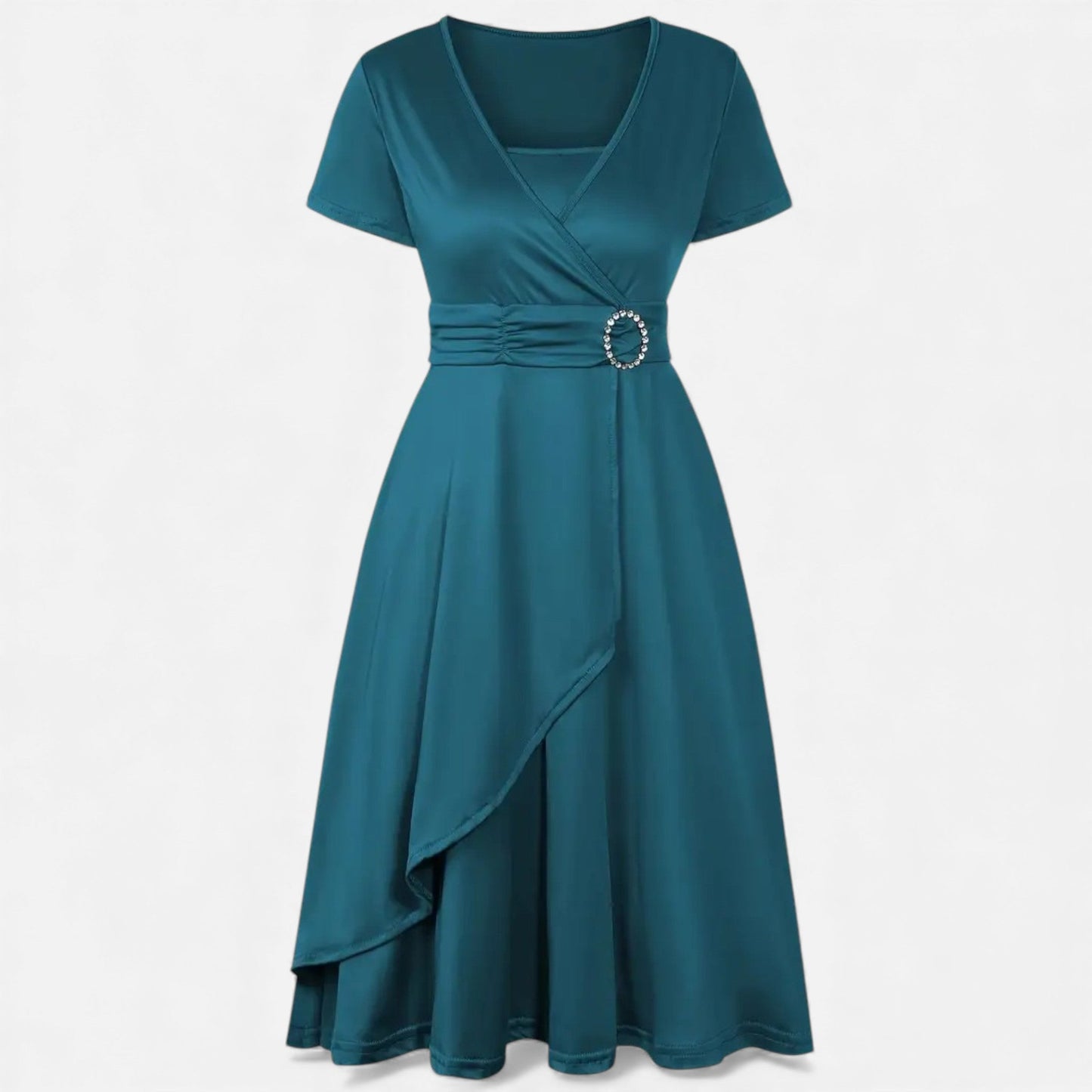 Echwear Women’s Rhinestone V-Neck Asymmetrical Evening Dress