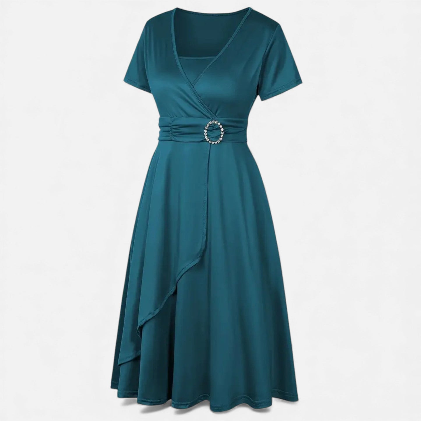 Echwear Women’s Rhinestone V-Neck Asymmetrical Evening Dress