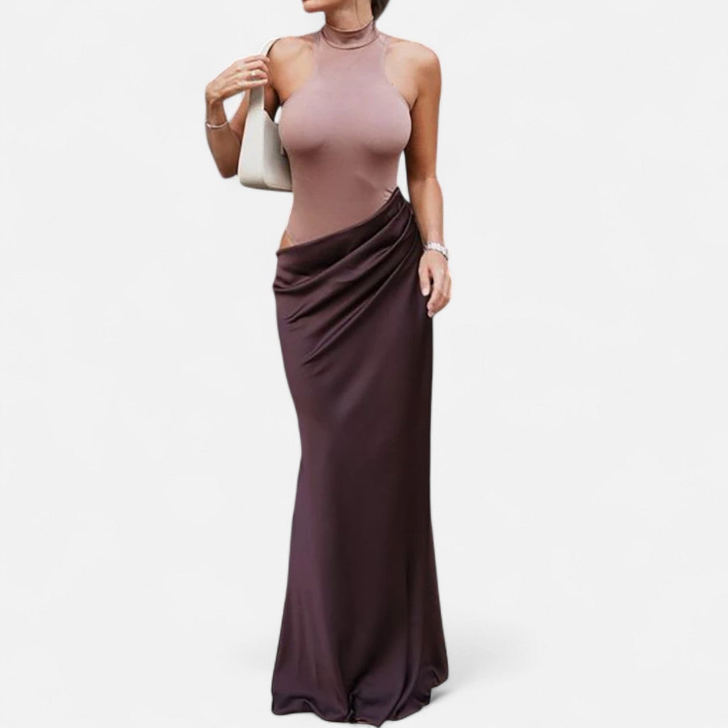 Echwear Women’s Satin Hollow-Out Maxi Dress – Silken Flow, Sculpted Allure