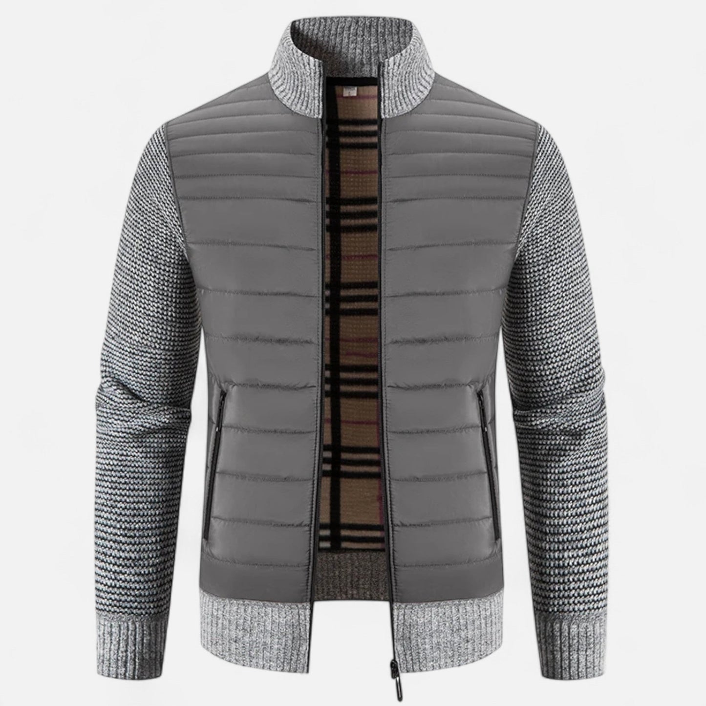 Echwear Men’s Fleece Stand-Collar Patchwork Jacket