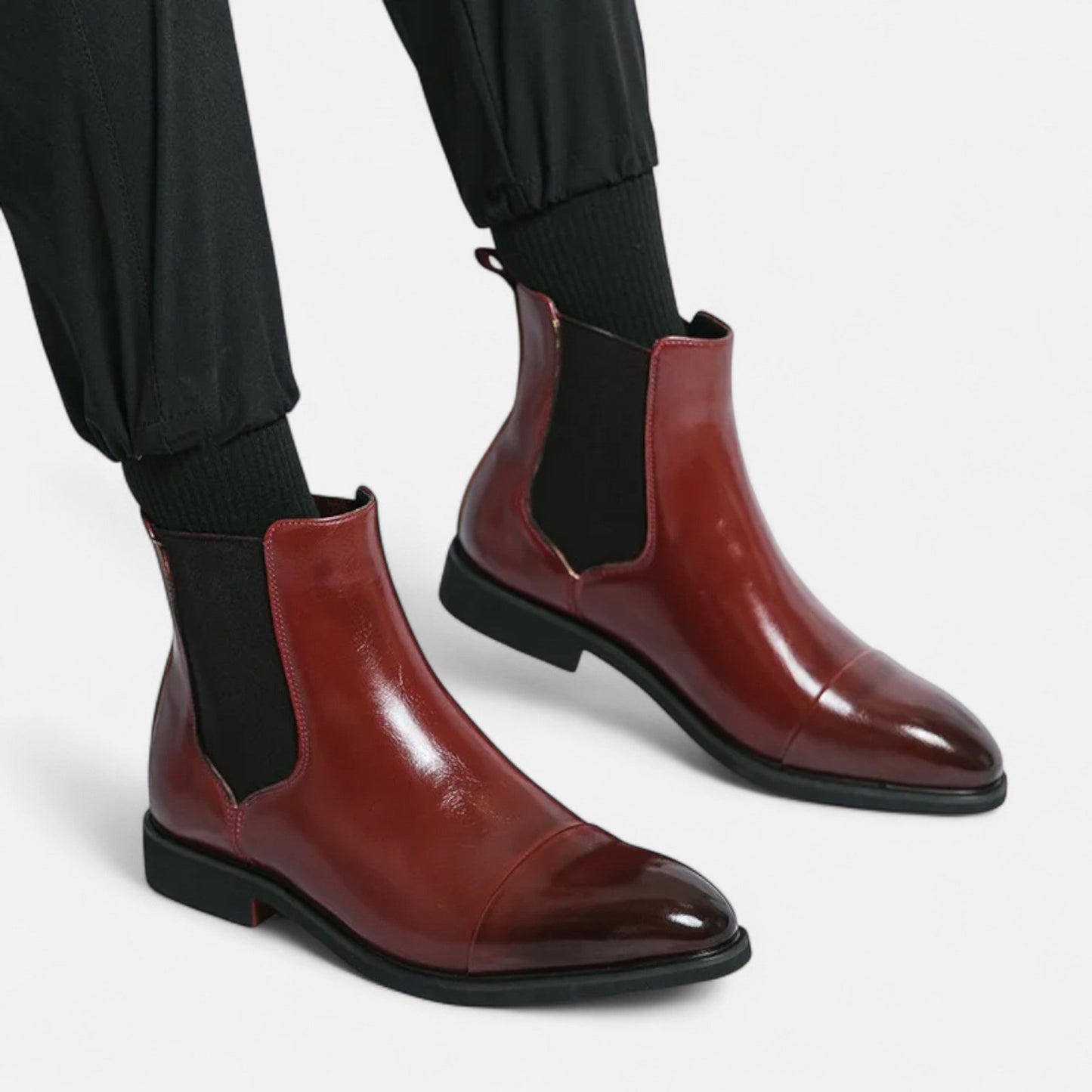 Echwear Men’s Chelsea Boots in Polished Noir with Red Sole