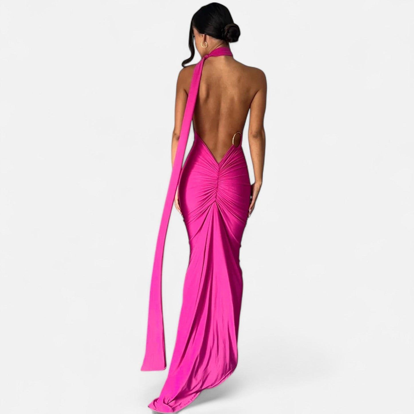Echwear Women’s Backless Scarf-Tie Evening Dress